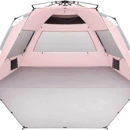 XX-Large Pop Up Beach Tent Sun Shelter for 5-6 Person Portable Sun Shade Instant Tent for Beach with Carrying Bag, Stakes, 6 Sand Pockets, Anti UV for Fishing Hiking Camping Pink